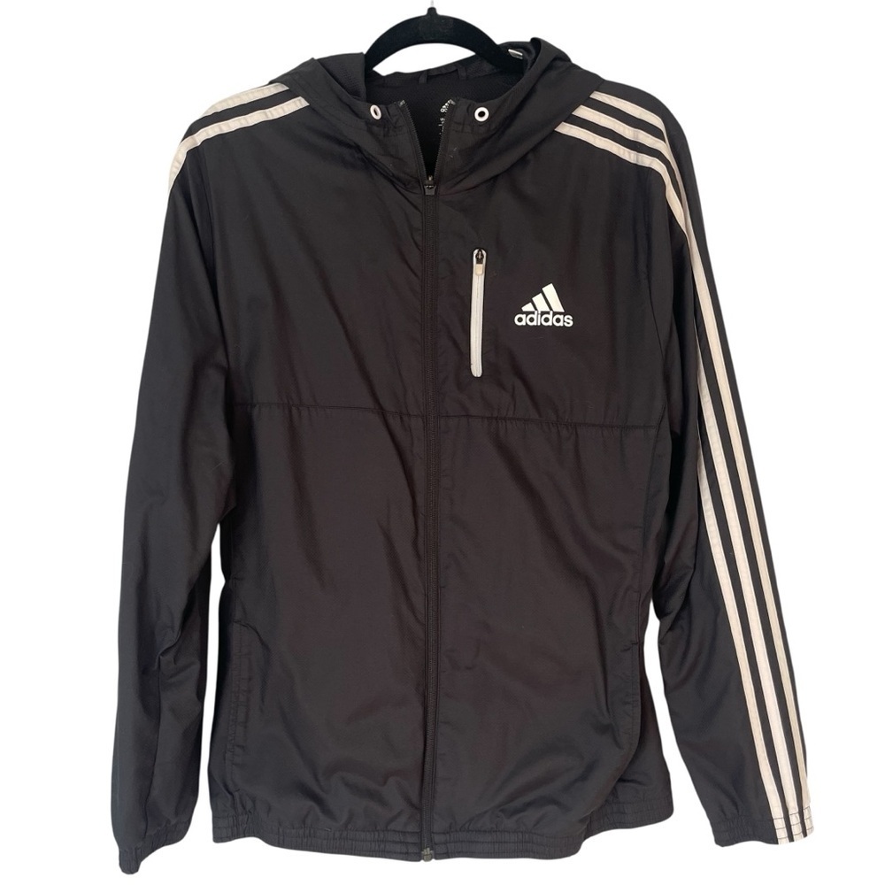 Adidas Black White Full Zip Training Windbreaker Jacket Size Medium Unisex